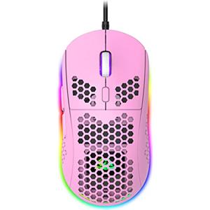 CROSS ZEBRA Mouse da Gioco Leggero Favo RGB, 6 Pulsanti Programmabili, 6 Modalità di Retroilluminazione RGB e 6400 DPI Regolabili, USB Cablato, Plug & Play, Compatibile con Windows, Mac, Laptop, PS4, XBox, Rosa