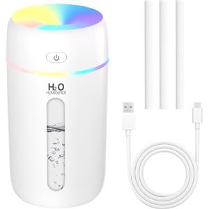 KARFUN Small Humidifiers, Portable Desk Humidifiers, umidificatore da desktop, silenzioso con 7 colori, spegnimento automatico, ufficio, camera da letto, auto (250 ML rosa) (bianco)