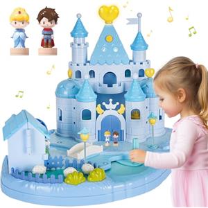 fygurso Casa delle Bambole Castello della Principessa con 2 Piccole Figure Mobili Controllate Magneticamente, Giocattolo da Sogno con Luce e Musica per Gioco di Ruolo, Regalo per Bambine dai 6 ai 12