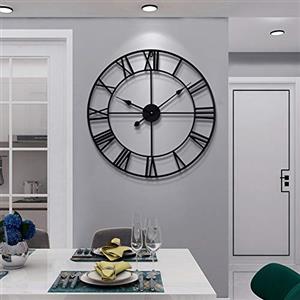 HAITANG Grande orologio da parete rotondo in stile vintage in metallo silenzioso senza tick alimentato a batteria 40 cm 47 cm 60 cm orologio con numeri romani soggiorno arredamento camera da letto