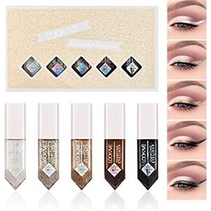 Catime 5 Colori Glitter Liquido Eyeliner, Eyeliner di Paillettes Metallic Eyeshadow, Impermeabile Lunga Durata Diamond Sparkling Eyeliner, Luccichio Scintillanti Ombretti per Trucco Festival Feste (C)