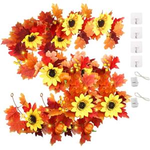 JINXIAN 2 Pezzi Artificiali Corona Autunno con 4 Ganci Foglie D'acero Artificiale per Interni o Esterni Matrimoni Feste Camini Autunno Decorazioni Halloween Natalizie