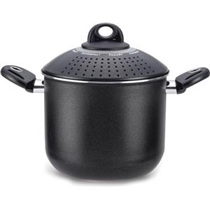 Pensofal Pentola PastaSì Single BioStone con coperchio colapasta 2 manici rivestimento effetto Pietra in alluminio antiaderente da induzione diametro 18 cm 3 litri