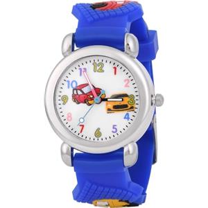 OFFCUP Orologio da Polso per Ragazzi e Ragazze, Orologio per Bambini Movimento al Quarzo Orologio Educativo per Bambin 3D Cartone Animato Cinturino in Silicone per bambini da 3 a 12 Anni-Macchina Blu