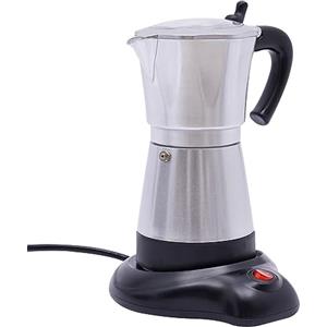 Fyssnn Macchina da caffè elettrica da 300 ml, 480 W, caffettiera elettrica per espresso, 6 tazze, italia, moka, adatta per la casa, in caffè, in ufficio, nel negozio di tè, ecc. (argento)