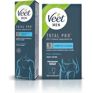 Veet Men Kit Crema Depilatoria per parti Intime 150ml + Veet Men Crema Depilatoria per Uomo Pelli Sensibili, 200 ml, Azione Rapida