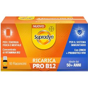 Supradyn Ricarica PRO B12, Integratore con Vitamina B12, Zinco e Probiotici, per la Stanchezza Fisica e Mentale e il Supporto al Sistema Immunitario dopo i 50 anni, Adulti 50+, 10 flaconcini