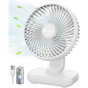 EasyAcc Mini Ventilatori da Tavolo,Mini Ventilatori 4000mAh Batteria/4 Velocità/USB C/Silenzioso/Copriventola Rimovibile-Ventilatori Desktop Portatile per Viaggi All'aperto Scrivania Casa