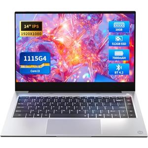 Monovate PC Portatile 14,1 Pollici, Notebook Core i3-1115G4 CPU(up to 4.1GHz), Portatile 16GB DDR4 RAM 512GB SSD, 1920 * 1080P Schermo, Batteria 7000 mAh, Type-C/Mini-HDMI, UHD Graphics GPU