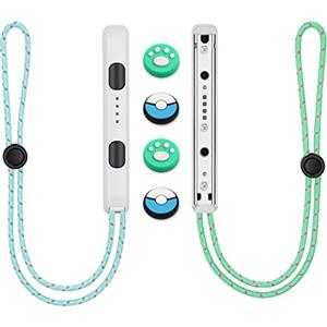 Vicloon 1 Coppia Switch Controller da Polso, Switch Controller di Blocco da Polso Lanyard con 4 Carino Tappo del Joystick, Controller Switch con Corda Regolabile per Switch Joycon, Bianco