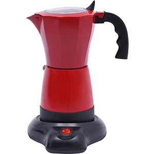 Fyssnn Macchina da caffè elettrica da 300 ml, 480 W, caffettiera elettrica per espresso, 6 tazze, italia, moka, adatta per la casa, in caffè, in ufficio, nel negozio di tè, ecc. (rosso)