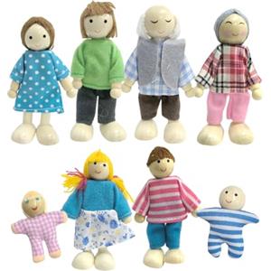 PGONA Set di personaggi in legno, 8 pezzi, accessori per la casa delle bambole, accessori per giocattoli per bambini, mini set di bambole per sala giochi o mostre da collezione