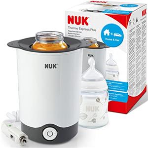 NUK Thermo Express Plus scaldabiberon portatile, Riscalda delicatamente cibi liquidi e pappe in 90 secondi, Spegnimento automatico, Cestello estraibile, Spina EU a 2 poli, adattatore da viaggio a 12V