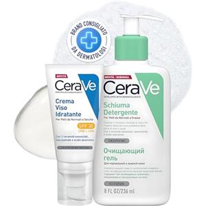 CeraVe Kit Skincare Pelle Mista, Schiuma Detergente Seboregolatrice, Per Viso e Corpo, Con 3 Ceramidi, 236 ml + Crema Idratante Viso SPF 30, Per Pelli da Normali a Secche, 52 ml