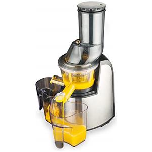 MACOM Just Kitchen 859 Perfect Juice Estrattore di Succo a Freddo e a lenta Rotazione per Frutta e Verdura, 150 W, Acciaio Inossidabile, Argento, 1 Liter, Grigio Nero