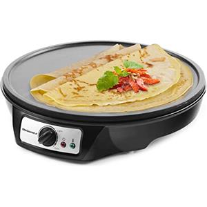 Elite Gourmet, Crepiera elettrica ECP-126 per crêpes, pancake, torte, piastra antiaderente, con spargitore, spatola e ricette, lingua italiana non garantita, 30,5 cm, nero