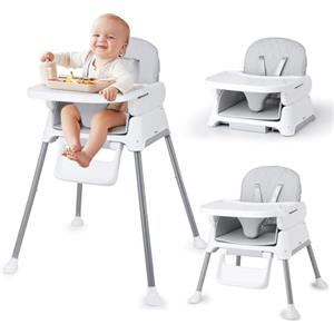 Bellababy Seggiolone Pappa per Bambini 3 in 1, Bellababy Seggiolino Pappa Regolabili e Convertibili per Neonati e Bambini Piccoli, Compatto/Leggero/Portatile/Facile da Pulire, Grigio