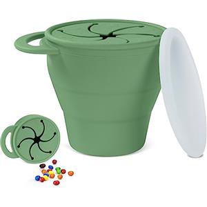 Vicloon Tazza per Spuntino, 350ML Contenitore Porta Snack in Silicone senza BPA, Feeding Cup con Maniglia, Contenitore Porta Snack per la Merenda Anti Rovesciamento con Copertura di Petali, Verde