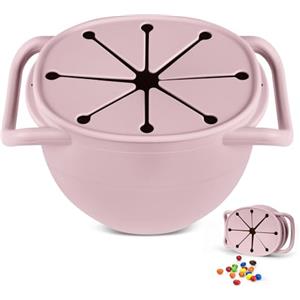 Vicloon Tazza per Spuntino, 350ML Contenitore Porta Snack in Silicone senza BPA, Feeding Cup con Doppia Maniglia e Cordino, Spuntino Bowl Spill-Proof con Copertura di Petali, Rosa