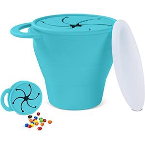 Vicloon Tazza per Spuntino, 350ML Contenitore Porta Snack in Silicone senza BPA, Feeding Cup con Maniglia, Contenitore Porta Snack per la Merenda Anti Rovesciamento con Copertura di Petali, Blu