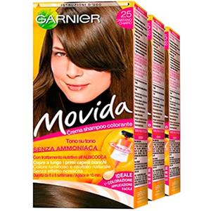 Garnier Movida Tinta Semi Permanente per Capelli Crema Shampoo Colorante Tono su Tono Colore 25 Castano Chiaro Senza Ammoniaca Evita Effetto Ricrescita Agisce in 15 Minuti - 3 Trattamenti