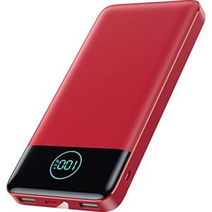 AXNEB Power Bank 13800mAh,Ultra Sottile & Leggero Caricatore Portatile con Display LCD,3A PD USB C Ingressi&Uscite Powerbank con Torcia LED Batteria Esterna per iPhone Samsung Huawei Xiaomi-Rosso