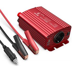 BESTEK Convertitore trasformatore 12 V 220 V 240 V 500 W inverter di tensione 2 porte USB 5 V/4,8 A e 1 presa europea, una coppia di clip batteria con 2 fusibili per caricatore auto barca campeggio -