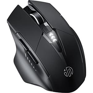 INPHIC Mouse Wireless, Mouse ergonomico Ricaricabile USB 2.4G Senza Fili per Computer Portatile con 6 Pulsanti, Livello della batteria visibile, 1600 DPI per Windows Mac Linux, Nero