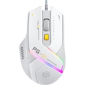 INPHIC PG1 Mouse Gaming cablato, 12800 DPI ad alta precisione, 6 pulsanti programmabili, mouse con filo PC Computer Laptop retroilluminato RGB traspirante, grigio