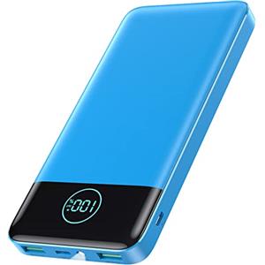 AXNEB Power Bank 13800mAh,Ultra Sottile & Leggero Caricatore Portatile con Display LCD,3A PD USB C Ingressi&Uscite Powerbank con Torcia LED Batteria Esterna per iPhone Samsung Huawei Xiaomi-Blu