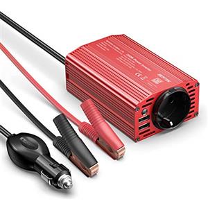 BESTEK 300W Inverter da Auto 12V a 220V con 2 Porte USB 2,4 A, Trasformatore Invertitore di Potenza per Camper Viaggio[Onda Sinusoidale Modificata, Adattatore Accendisigari, Clip per Batteria]