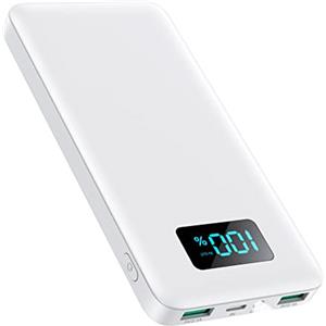 AXNEB Power Bank 13800mAh,Ultra Sottile & Leggero Caricatore Portatile con Display LCD,3A PD USB C Ingressi&Uscite Powerbank con Torcia LED Batteria Esterna per iPhone Samsung Huawei-Bianco avorio