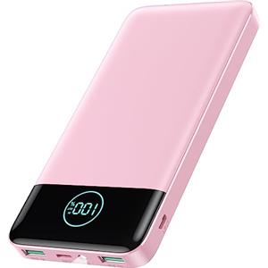 AXNEB Power Bank 13800mAh,Ultra Sottile & Leggero Caricatore Portatile con Display LCD,3A PD USB C Ingressi&Uscite Powerbank con Torcia LED Batteria Esterna per iPhone Samsung Huawei Xiaomi-Rosa