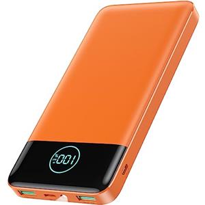 AXNEB Power Bank 13800mAh,Ultra Sottile & Leggero Caricatore Portatile con Display LCD,3A PD USB C Ingressi&Uscite Powerbank con Torcia LED Batteria Esterna per iPhone Samsung Huawei Xiaomi-Arancio