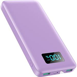 AXNEB Power Bank 13800mAh,Ultra Sottile & Leggero Caricatore Portatile con Display LCD,3A PD USB C Ingressi&Uscite Powerbank con Torcia LED Batteria Esterna per iPhone Samsung Huawei Xiaomi-Viola