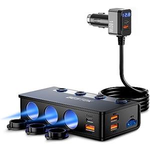 BESTEK Caricabatterie da Auto 180W, Caricatore da Auto USB-C PD USB QC3.0, Adattatore per Accendisigari 12V/24V con 3 Prese & 6 Porte USB con Display LED per iPhone Dash Cam