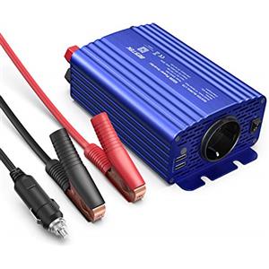 BESTEK Convertitore 12 V 220 V 240 V 500 W Metallo Inverter 12 V 230 V Trasformatore da viaggio con 2 porte USB 5 V/4.8 A e una coppia di clip batteria con 1 presa AC e 2 fusibili per auto barca