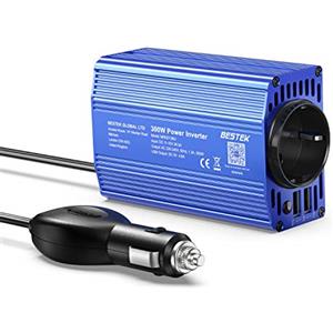 BESTEK 300W Inverter da Auto 12V 220V con 2 Porte USB 4.8 A, Invertitore di Potenza per Carica Phone Pad Tablet Kindle (Onda Sinusoidale Modificata con Multi Protezioni, Accendisigari)