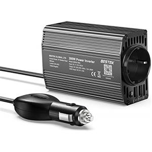 BESTEK 300W Inverter da Auto 12V 220V con 2 Porte USB 4.8 A, Invertitore di Potenza per Carica Phone Pad Tablet Kindle (Onda Sinusoidale Modificata con Multi Protezioni, Accendisigari)