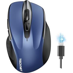 TECKNET Mouse Bluetooth Ricaricabile, Multi-dispositivo Mouse Wireless Silenzioso (Tri-Mode: BT 5.0/3.0 + 2.4G), 4800 DPI Mouse Ergonomico Portatile per Laptops, Mac OS, Android, Windows