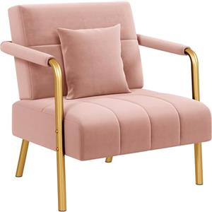 Yaheetech Divano Imbottito con Braccioli Divano Singolo da Salotto 75,5 × 72,5 × 76 cm Sofa Piccolo in Velluto con 2 Cuscini Gambe in Metallo per Soggiorno Sala d'Attesa Ufficio Casa Rosa