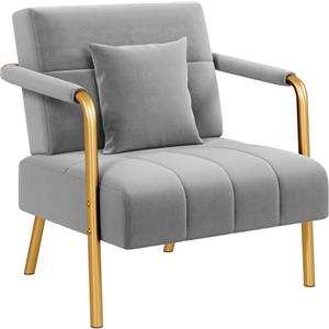 Yaheetech Divano Imbottito con Braccioli Divano Singolo da Salotto 75,5 × 72,5 × 76 cm Sofa Piccolo in Velluto con 2 Cuscini Gambe in Metallo per Soggiorno Sala d'Attesa Ufficio Casa Grigio Chiaro