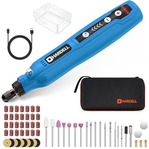 HARDELL Mini Trapano a Batteria, 3.7V Utensile Rotante Multifunzionecon Luce Led, 5-Velocità con 61 Accessori per Piccoli Progetti Fai da Te