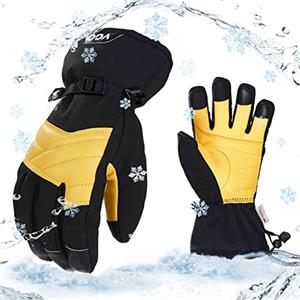 Vgo... Guanti da Sci Termici Impermeabili in Pelle Bovina, Guanti da Neve Invernale Caldo Thinsulate 3M Antifreddo da da -30 ℃ per Donna e Uomo