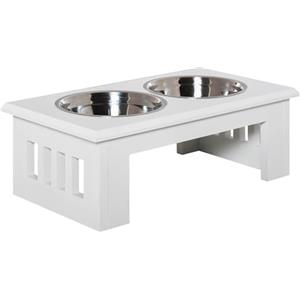 PawHut Ciotole Rialzate per Cani Piccoli e Taglia Media, Supporto Portaciotole in MDF con 2 Ciotole in Acciaio Inox per Cibo e Acqua, Bianco