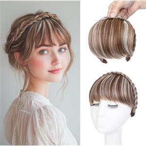 S-noilite Fascia con frangia, fascia per parrucche con frangia anteriore, fascia sintetica intrecciata, parrucca con extension per capelli per donne e ragazze,Castano chiaro misto Biondo Biondo