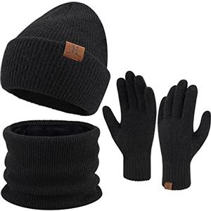 ZASFOU Donna Inverno Berretto Cappelli Sciarpa Touchscreen Guanti Set Caldo maglia teschio Caps per le donne Uomini