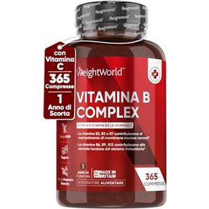 WeightWorld Vitamina B Complex Alto Dosaggio, 365 Micro-Compresse Vegan, 1 al Giorno (per 1 Anno) Vitamine Gruppo B con Vitamina C, Biotina (B7) Vitamine B (B9) Vitamina B12, Multivitaminico Gruppo B