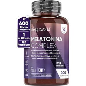 WeightWorld Melatonina per Dormire 1mg, 400 Micro Compresse, Scorta 13+ Mesi, Camomilla con Melatonina Forte, 1 Compressa a Sera, Melatonina Pura Lento Rilascio con Vitamina B6, Magnesio e Passiflora Compresse