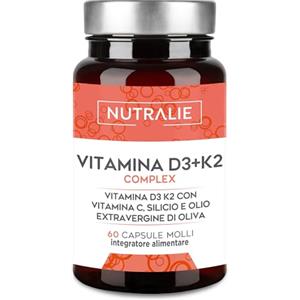 NUTRALIE Vitamina D3 + K2 MK7 Alto Dosaggio | Contribuisce al Sistema Immunitario, Ossa e Muscoli con Vitamina D3, K2, Harpagophytum, Calcio, Silicio e Zinco | 60 Capsule Nutralie (Senza Additivi)